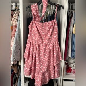 Floral Tiered Pink Sundress Romper